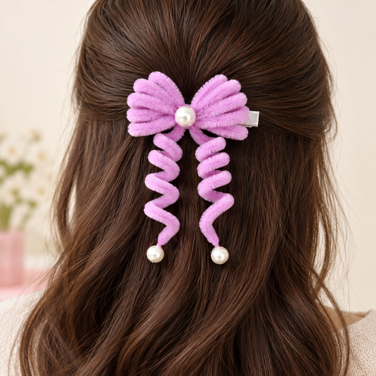 Handmade pipe cleaner flower hair clip