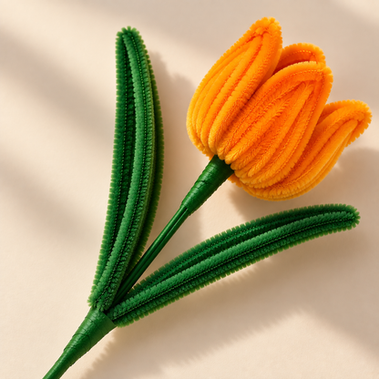 Handmade orange pipe cleaner tulip flower