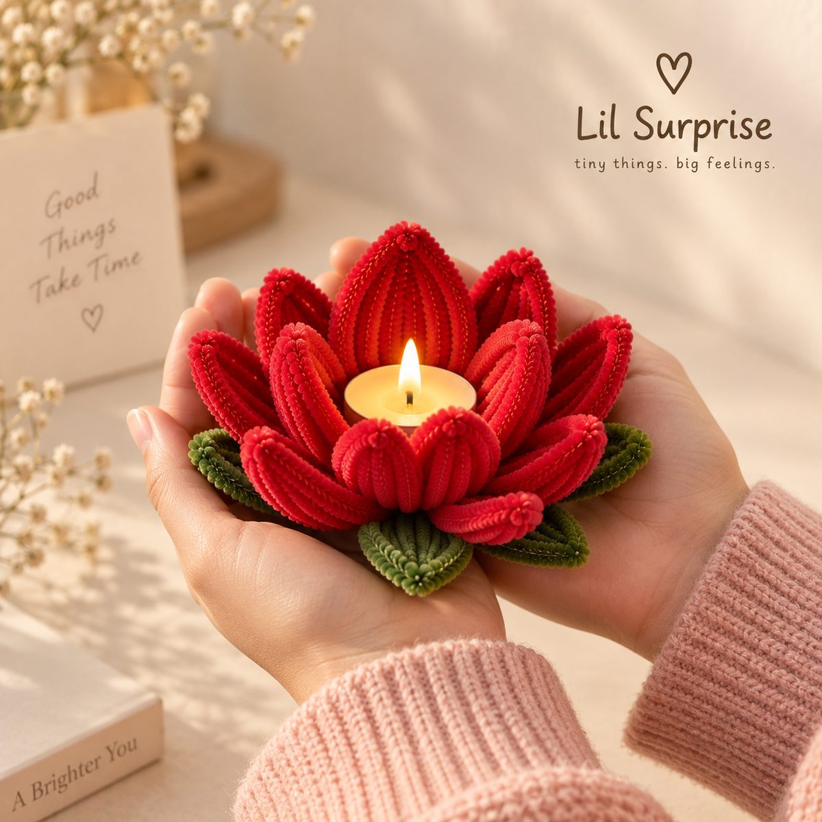 Lil Glow — Handmade Red Lotus Candle Holder